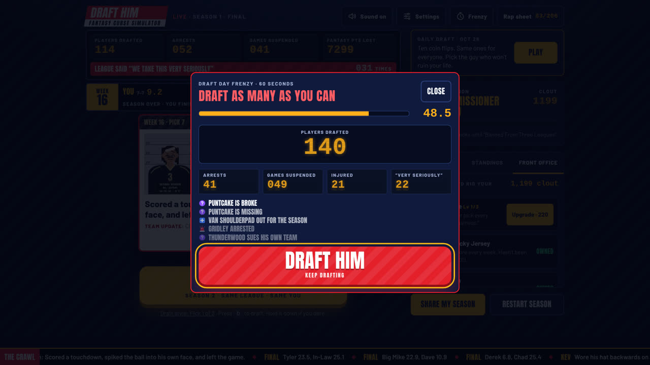Draft Day Frenzy: 60 seconds, one button.